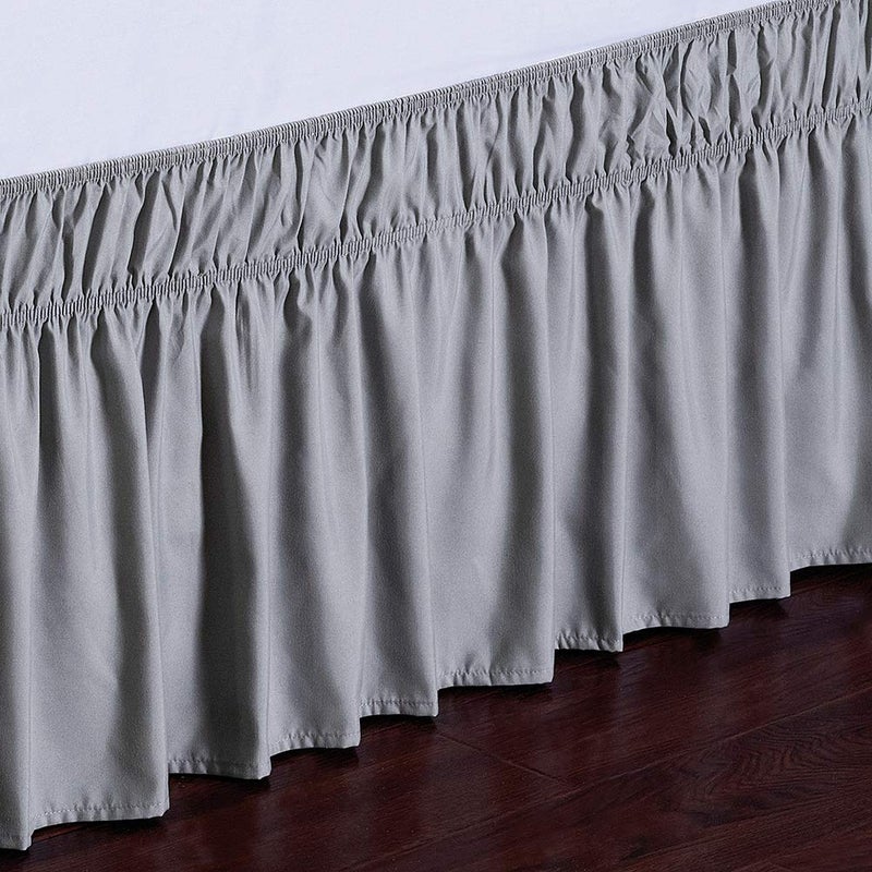 MEILA Wrap Around Bed Skirt Three Fabric Sides Elastic Dust Ruffled 16 Inch Tailored Drop Easy to Install Fade Resistant-Grey  Queen/King - Image 4